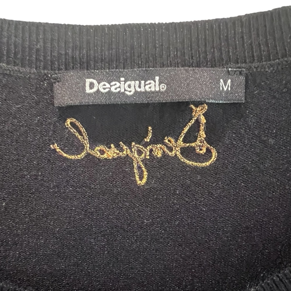 Desigual Black Sweater Top with Floral and Patterned Accents Size Medium - Picture 4 of 7